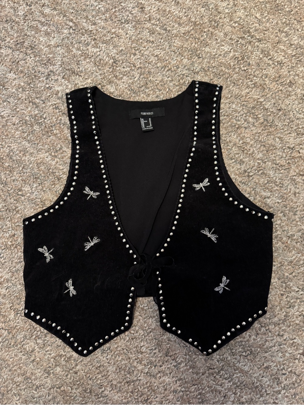 Forever 21 Black corduroy studded dragonfly vest